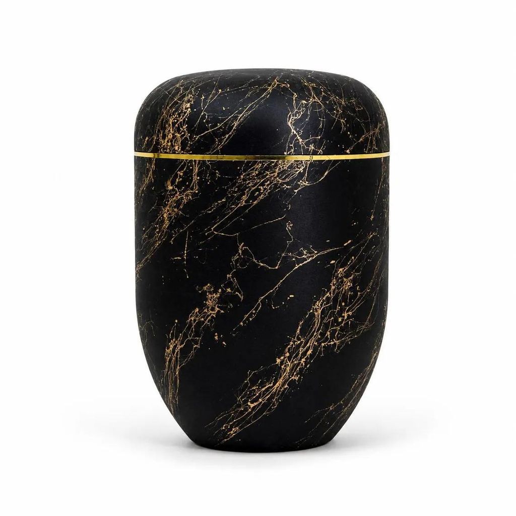 Bio Urne für Asche Schwarz Gold – Biologisch Abbaubare Produktbild 