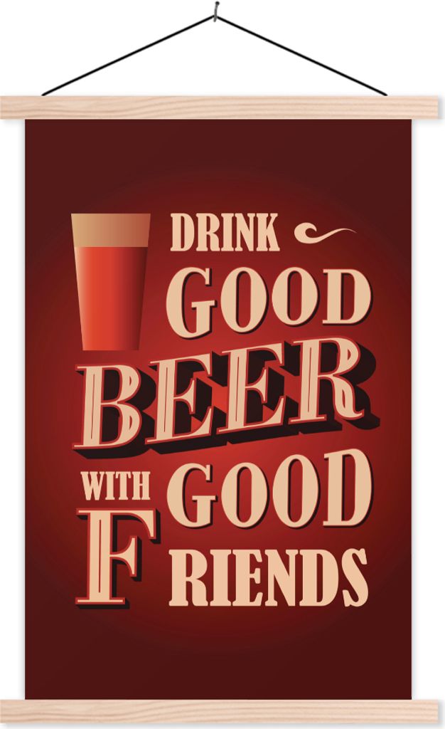 MuchoWow Textilposter Mancave - Bier - Vintage - Freunde 120x180 cm mit holzfarbenen Rahmen - Textil-Plakat