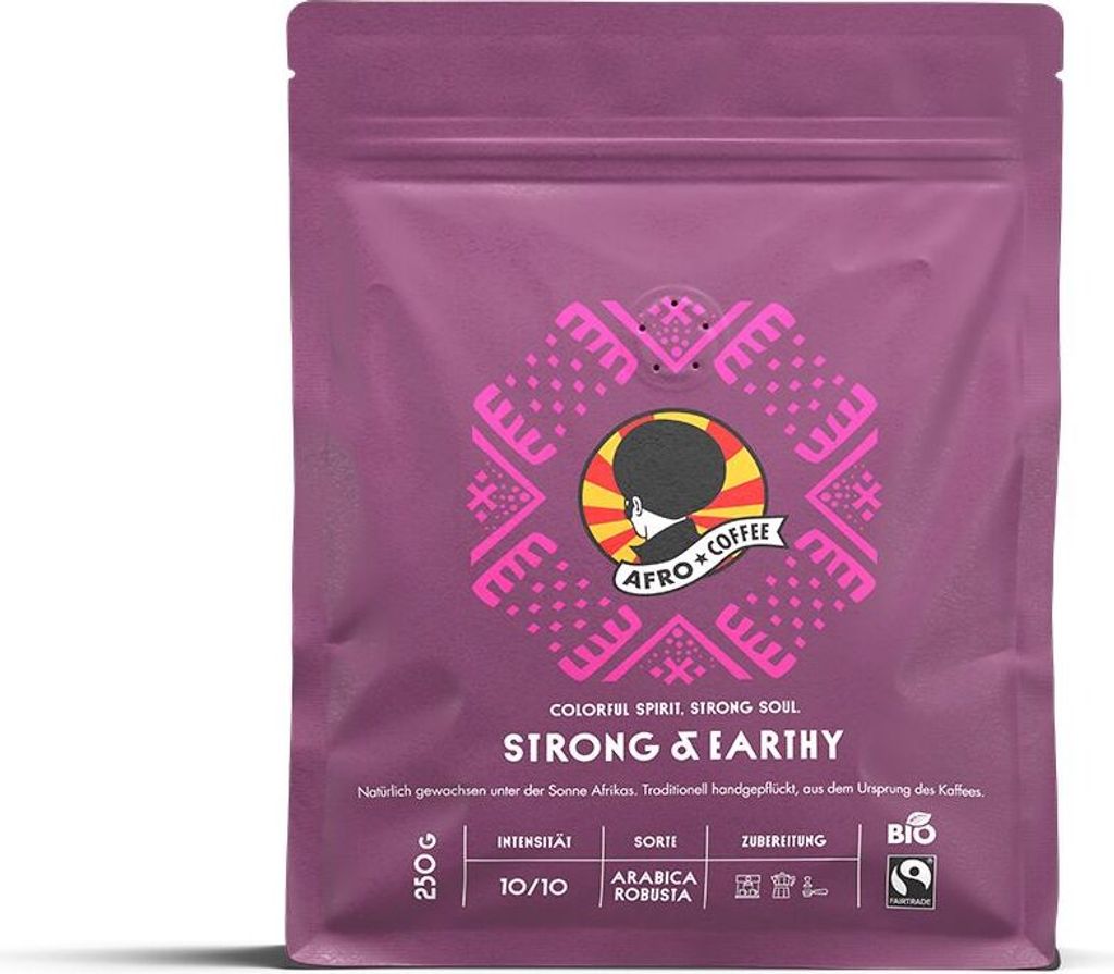 AFRO COFFEE Strong & Earthy Premium Kaffeebohnen 250g - Fairtrade Arabica & Robusta Kaffee ganze Bohnen von AFRO COFFEE