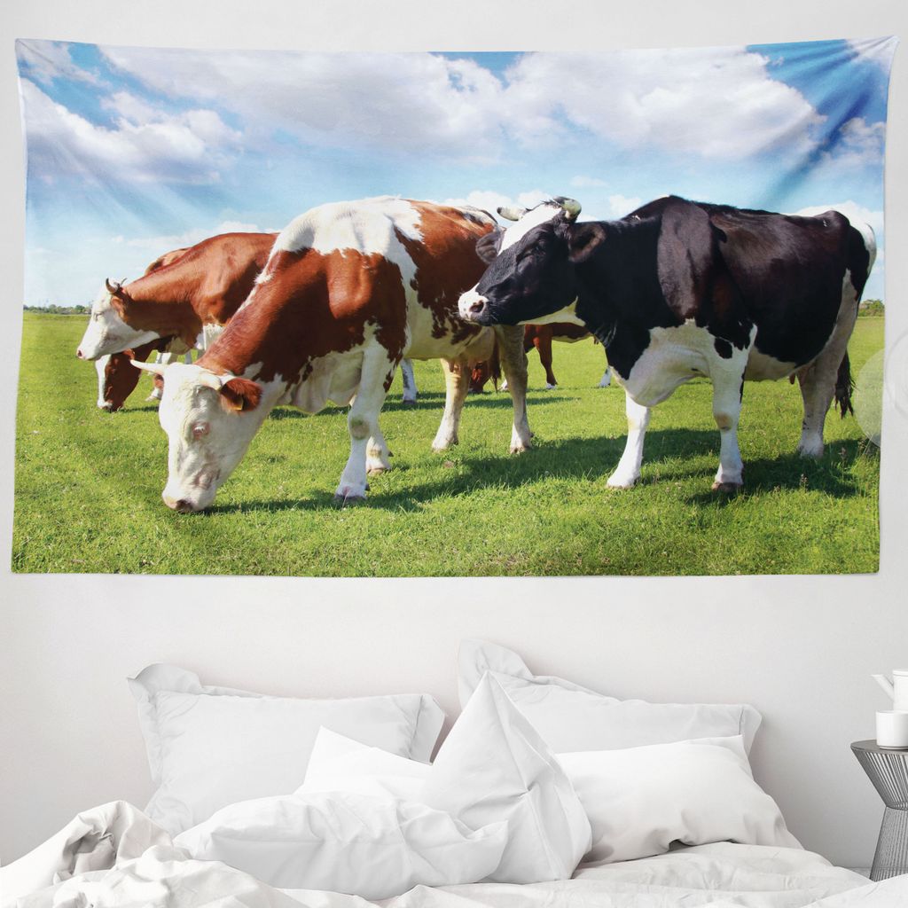 ABAKUHAUS Das Vieh Wandteppich, Kühe auf der Weide aus Weiches Mikrofaser Stoff Waschbar ohne Verblassen Digitaldruck, 230 x 140 cm, Mehrfarbig