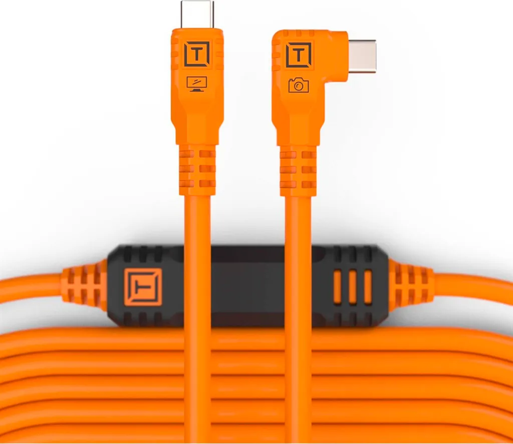 Câble TetherPro USB-C coudé 9,4m orange ultra-long pour tethering photo