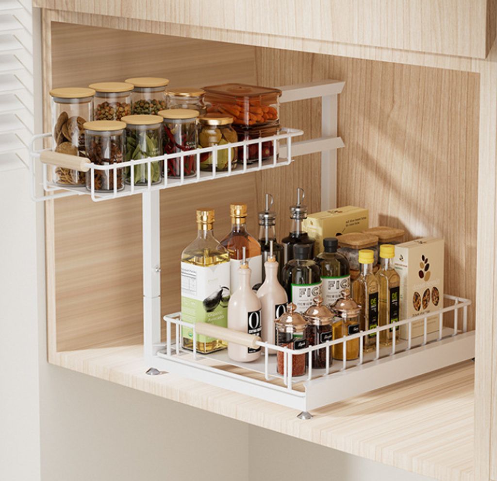 Metall Unter Waschbecken Regal 2 Etagen Küchen Organizer Schrank-Organizer mit für küchen Badezimmer(Weiß)