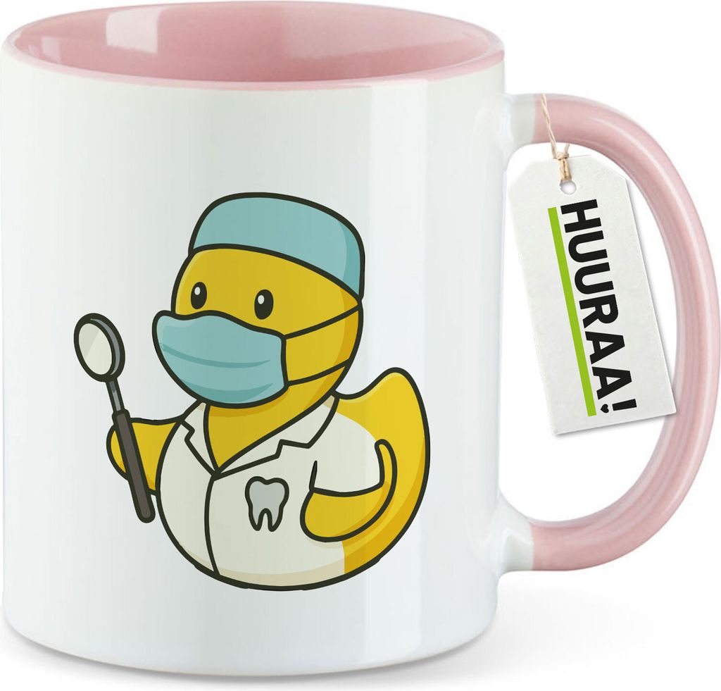 Huuraa Kaffeetasse Quietscheente Zahnmedizin Comic Gummiente 330ml Rosa Keramik Kaffeebecher Geschenkidee