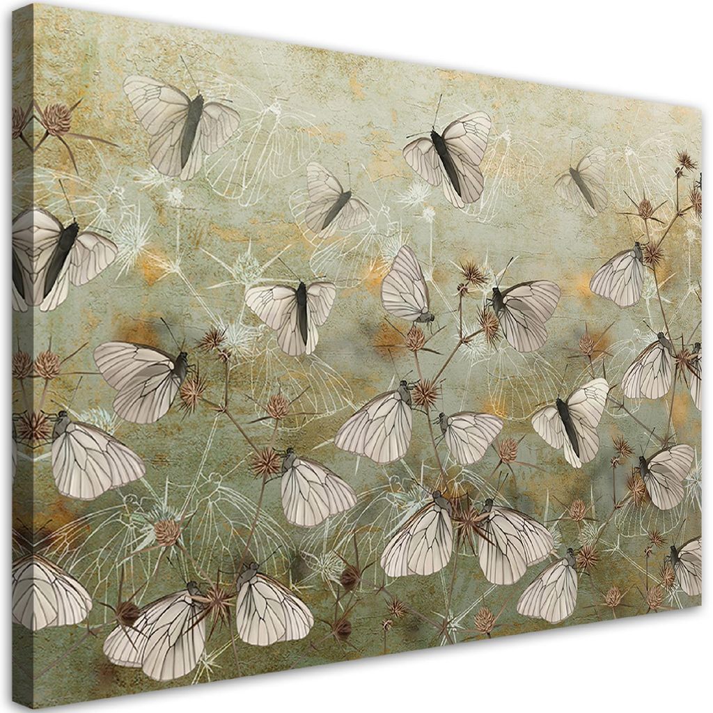 Leinwandbild Abstrakte Schmetterlinge auf einer Wiese 100x70 Feeby Grün bild für die wand bereit zum aufhängen