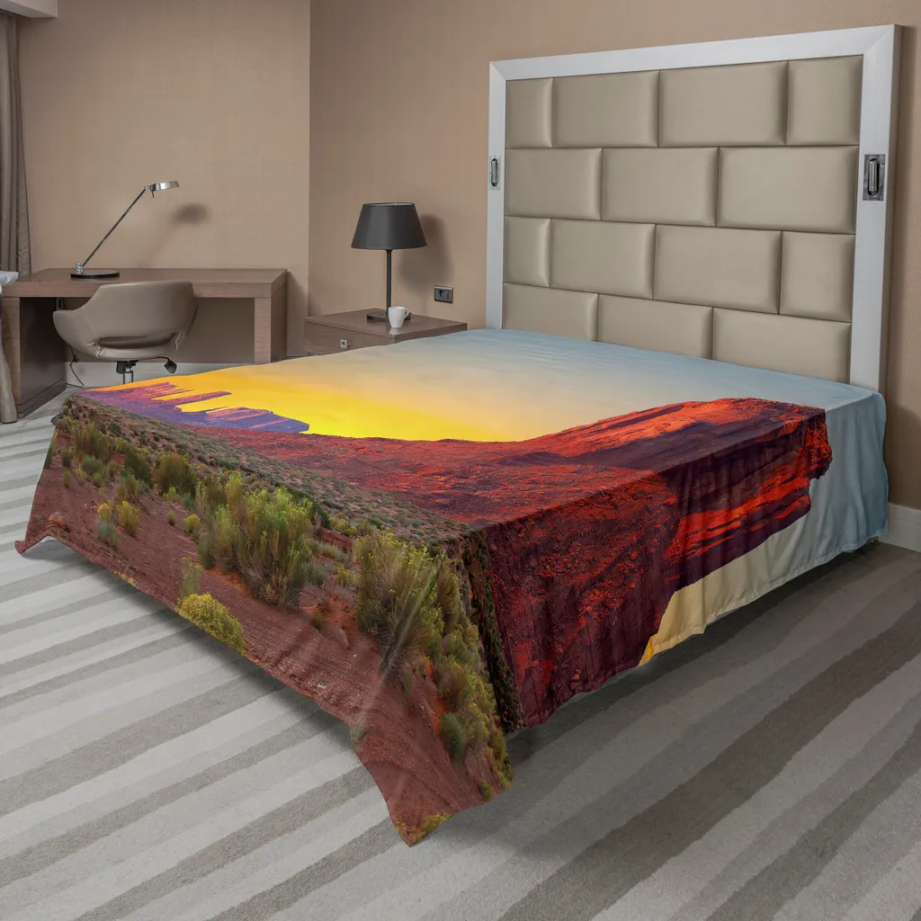 Drap de Lit Anti-Plis et Ultra Doux 266x260 cm Motif Grand Canyon Jaune
