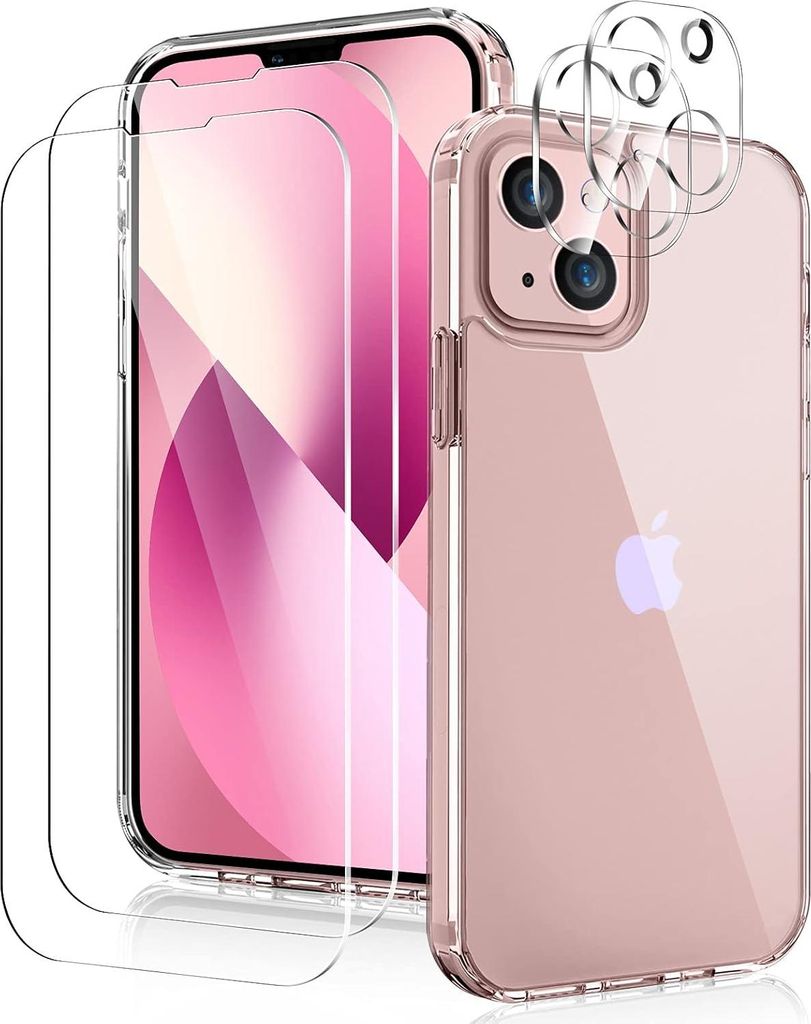 Silikonhülle Für Apple Iphone 13 + 2X Gehärtetes Glas Und 2X Kameraglas