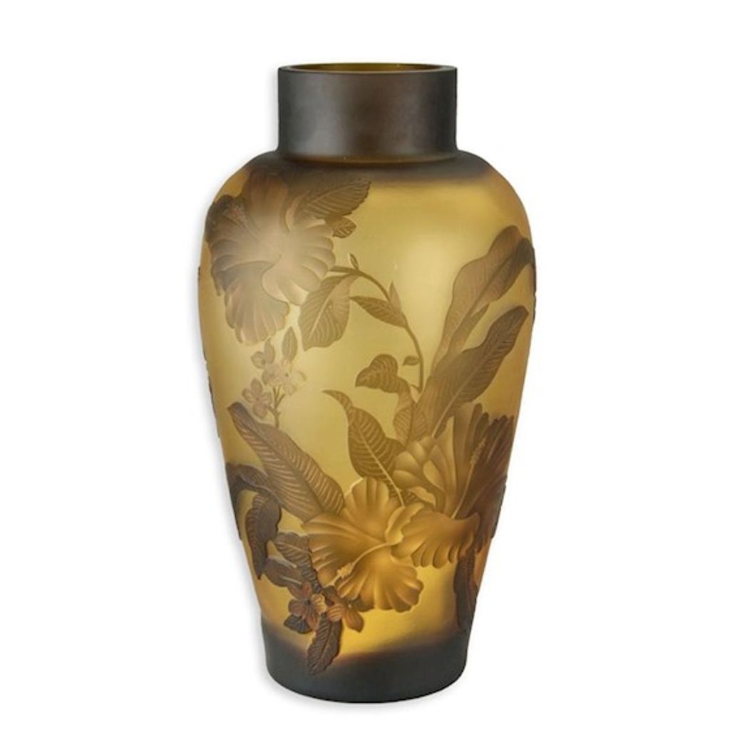 Deko Vase Cameo Glas Blumen braun 33,5x18cm