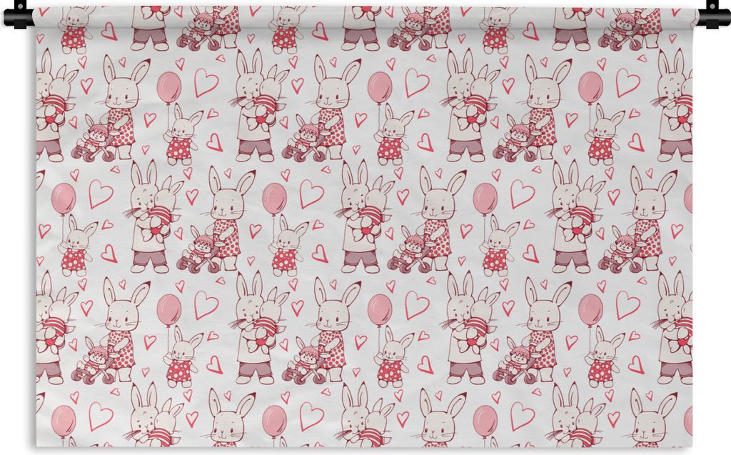 MuchoWow Wandteppich Wandbehang Kaninchen - Liebe - Muster 120x80 cm Tapisserie Dekoration Wandtuch - Wanddekorationen - Wandtücher