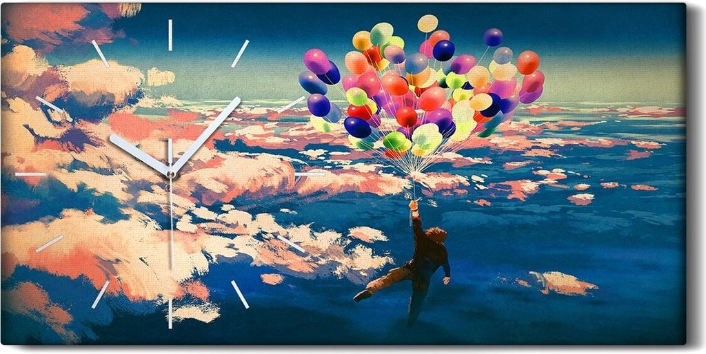 Wanduhr Bürouhr Leinwand Bild 60x30 Gemälde Himmel Wolken Luftballons Kunst - weiße Hände
