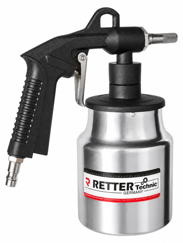 RETTER Technic Druckluft-Sandstrahlpistole – Aluminiumbehälter, Betriebsdruck bis 6 bar