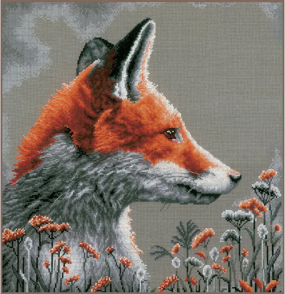 Kit Broderie Point de Croix Compté Animaux Nocturnes Lanarte 42x44 cm