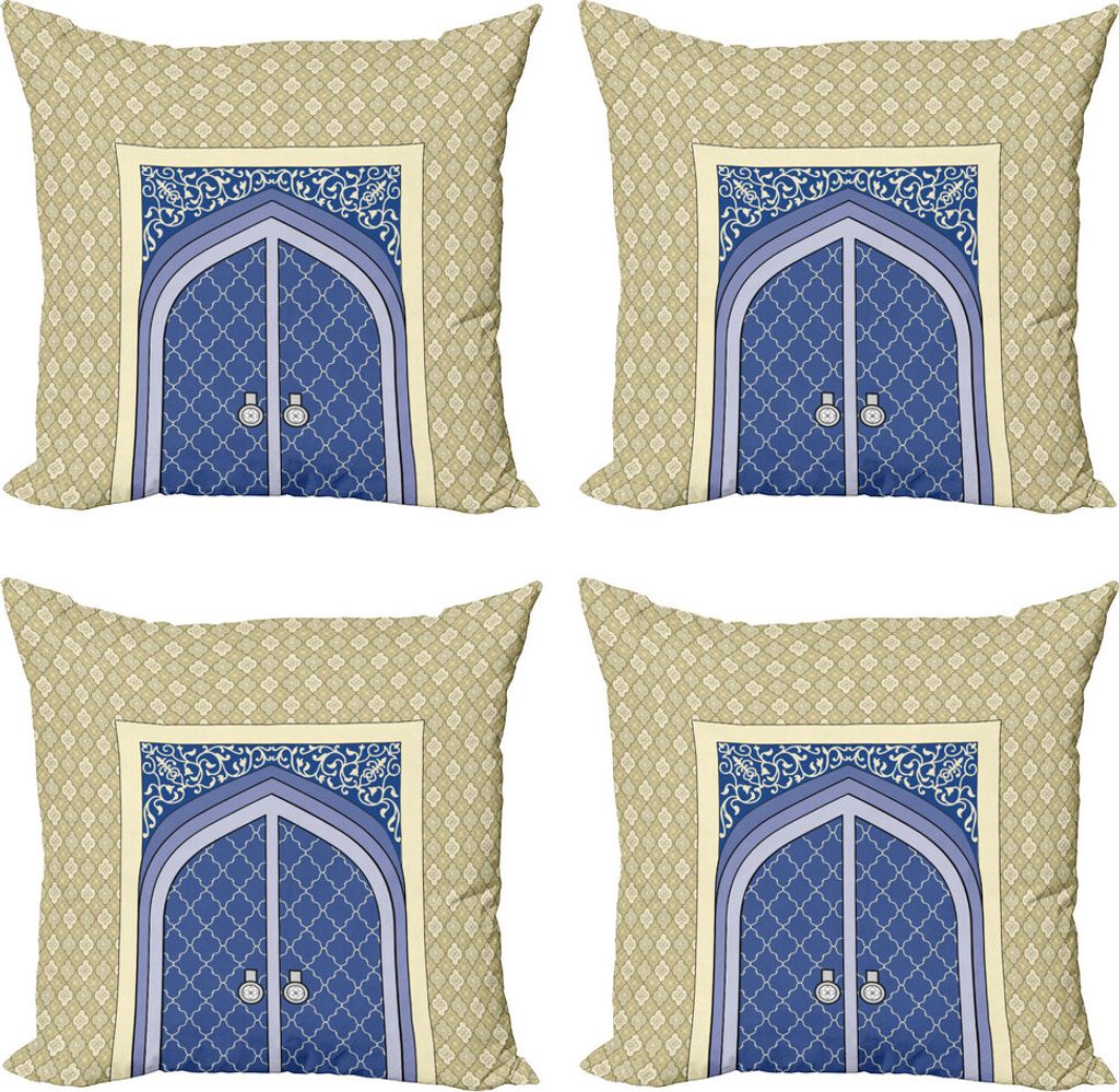ABAKUHAUS marokkanisch Kissenbezug Set (4 Stück), Persian osmanische Kultur, Moderner Doppelseitiger Digitaldruck, 40 cm x 40 cm, blau Beige