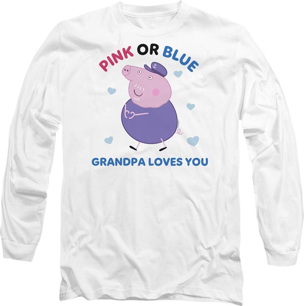 Peppa Pig - "Pink Or Blue Grandpa Loves You" T-Shirt für Herren/Damen Uni, Langärmlig TV21315 (M) (Weiß)