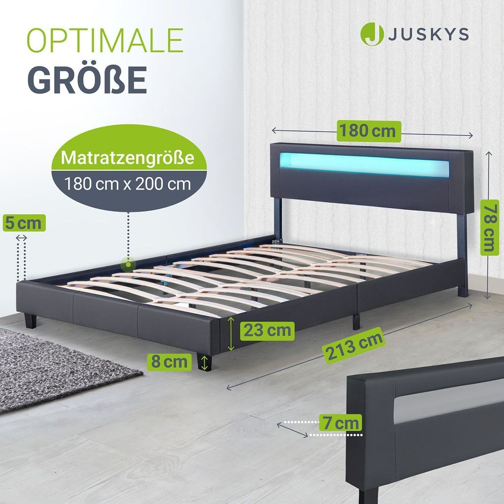 Juskys Polsterbett Paris 180 x 200 cm Kunstleder mit LED & Produktbild 3