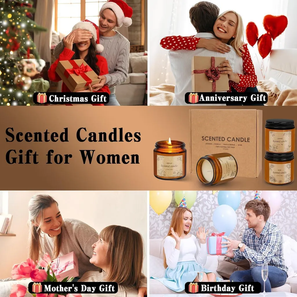 Candele Profumate In Cera Di Soia - Set Da 3 (Green World, Blue Sea, Black Mountain) Con Cristalli E Fiori