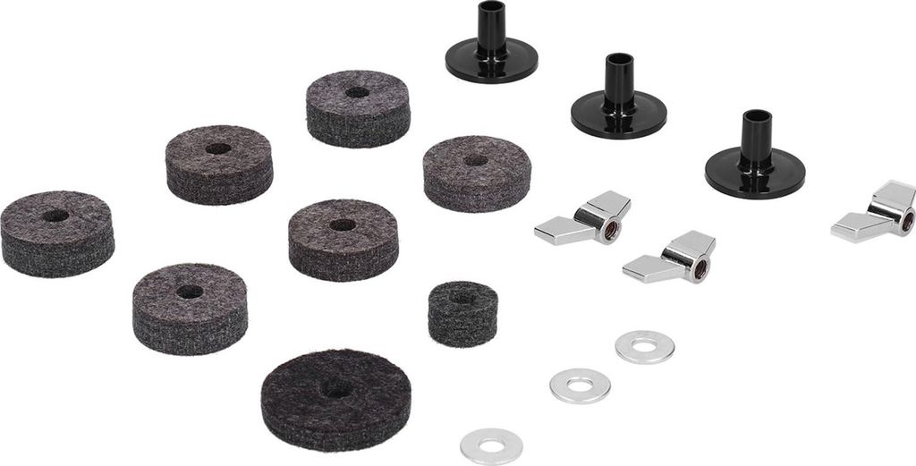 18-teiliges Set Ersatzteile für Becken: Hi-Hat-Kupplung, Filz-Beckenmanschetten mit Basis, Flügelmuttern, Unterlegscheiben, grau