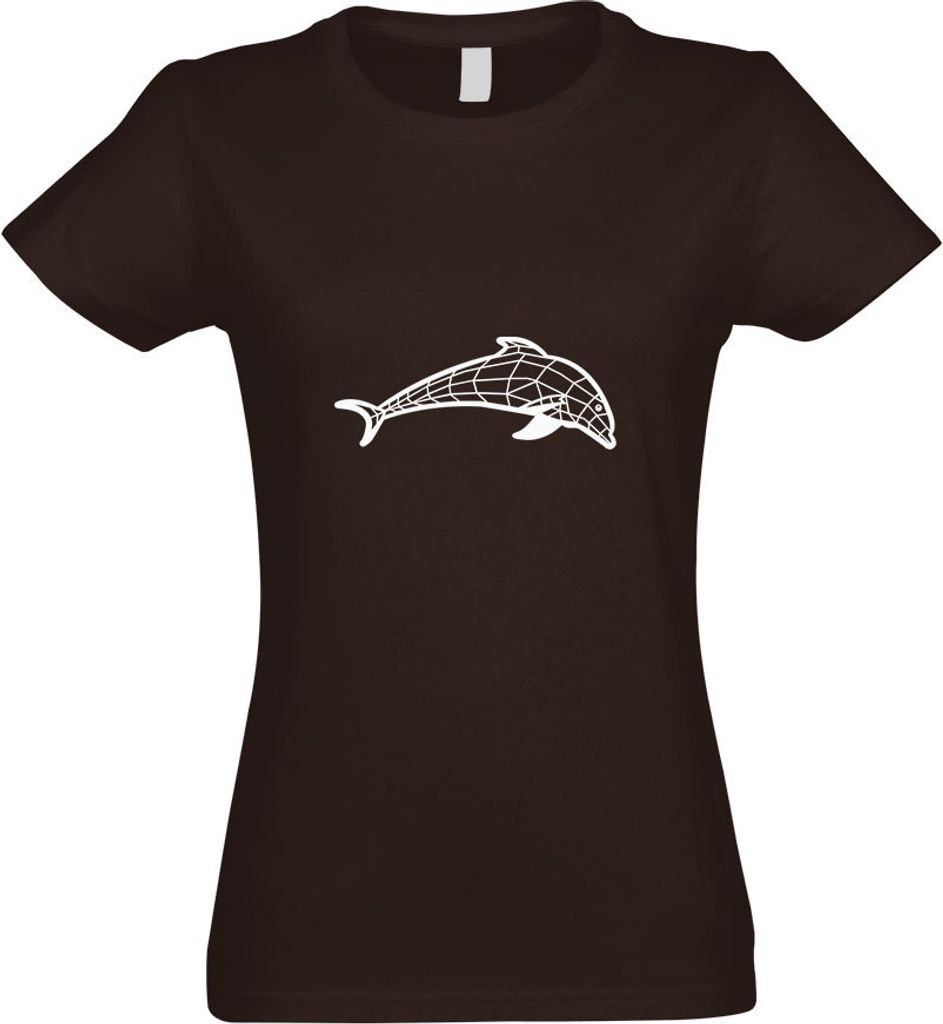 Kiwistar - T-Shirt tailliert - Damen - Chocolate - Polygon Delfin Figur Tier Art - mit Motiv Bedruckt - Funshirt Design - Sport - Freizeit - Damen ...