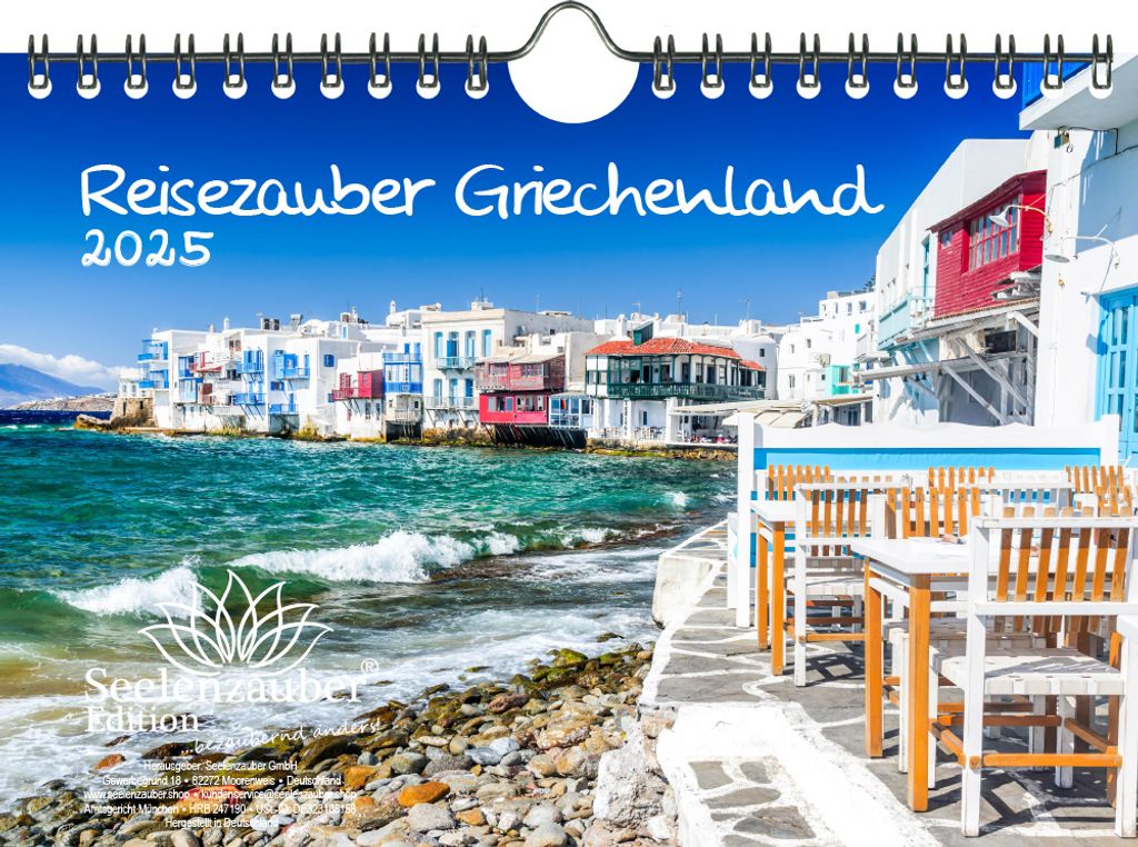 Reisezauber Griechenland DIN A5 Wandkalender für 2025 Athen Griechenland Urlaub Strand Meer Reise - Seelenzauber