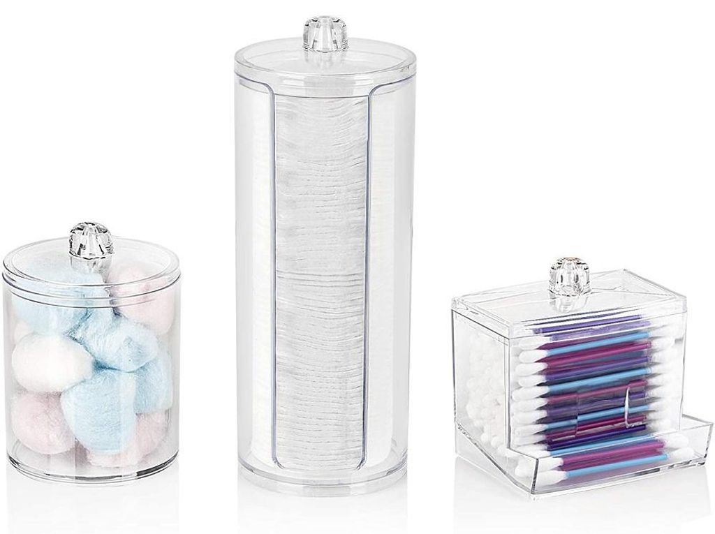 Make-up-Organizer-Set, Wattepad-Spender, Aufbewahrungsbox für Wattestäbchen aus Acryl und Mehrzweckzylinder, Aufbewahrungsbox mit Deckel (transpa...