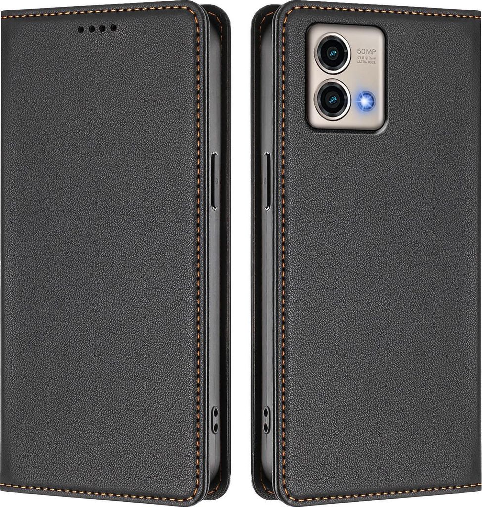 Handyhülle für Motorola Moto G Stylus 5G 2023, Kunstleder Klapphülle Stoßfeste Magnetische Hülle mit Ständer Schwarz