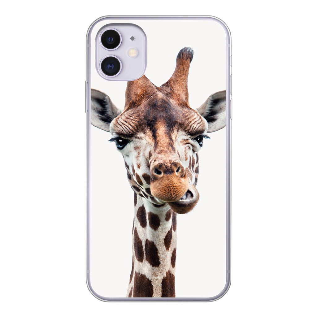 MuchoWow Handyhülle Schutzhülle Hülle für iPhone 11 Jungen - Giraffe - Tiere - Kopf - Porträt - Kind - Mädchen Silikon Softcase Handy Hüll...