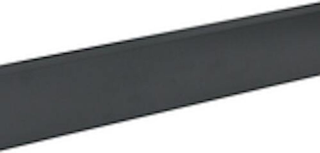 A dark gray metal garden border edge is shown diagonally against a white background.