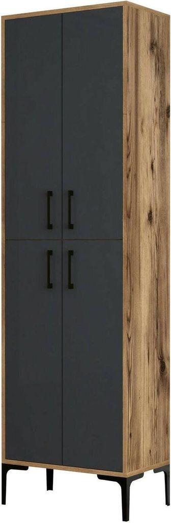 Großer Mehrzweckschrank Denipot, Multifunktionale Möbel, Schuhschrank, Besenschrank, 60x35h200 cm, Walnuss und Anthrazit