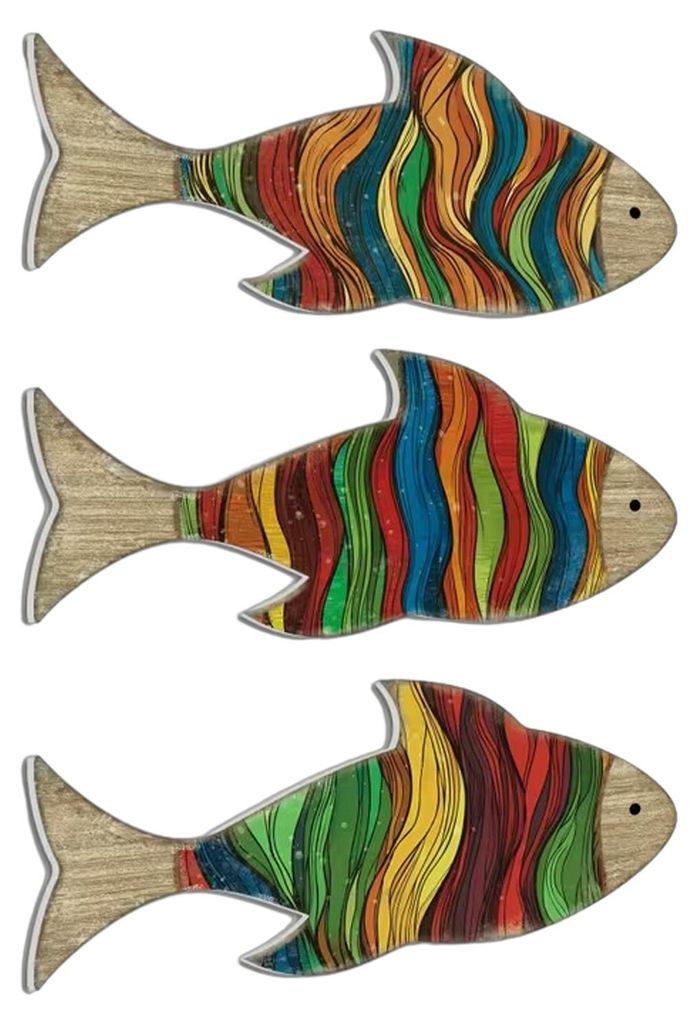 3-teiliges Wandbild-Set aus Holz mit tropischen Fischen im Küstenstil, Vintage-Wandskulpturen, Seehaus-Hängedekoration, Ozean-Dekoration für Sch...