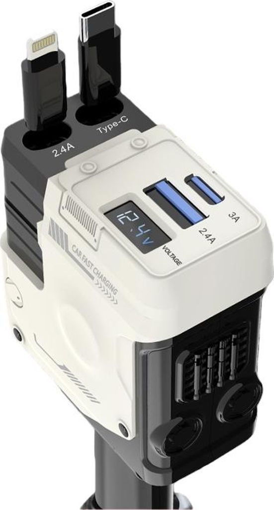 ZELURXX 120W Auto Ladegerät Schnellladegerät 4-in-1 Zigarettenanzünder Adapter Typ-C LED Display 5A Kabel Einziehbar Weiß
