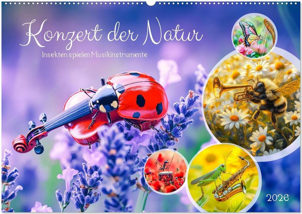 Konzert der Natur - Insekten spielen Musikinstrumente (Wandkalender 2026 DIN A2 quer), CALVENDO Monatskalender