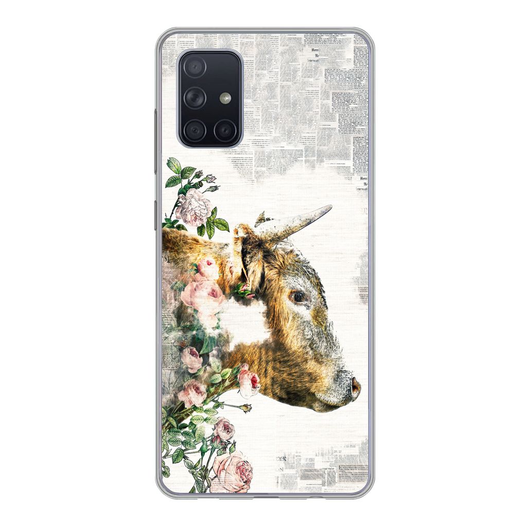 MuchoWow Handyhülle Schutzhülle Hülle für Samsung Galaxy A51 5G Schottischer Highlander - Farbe - Blumen Silikon Softcase Handy Hülle - Abbi...