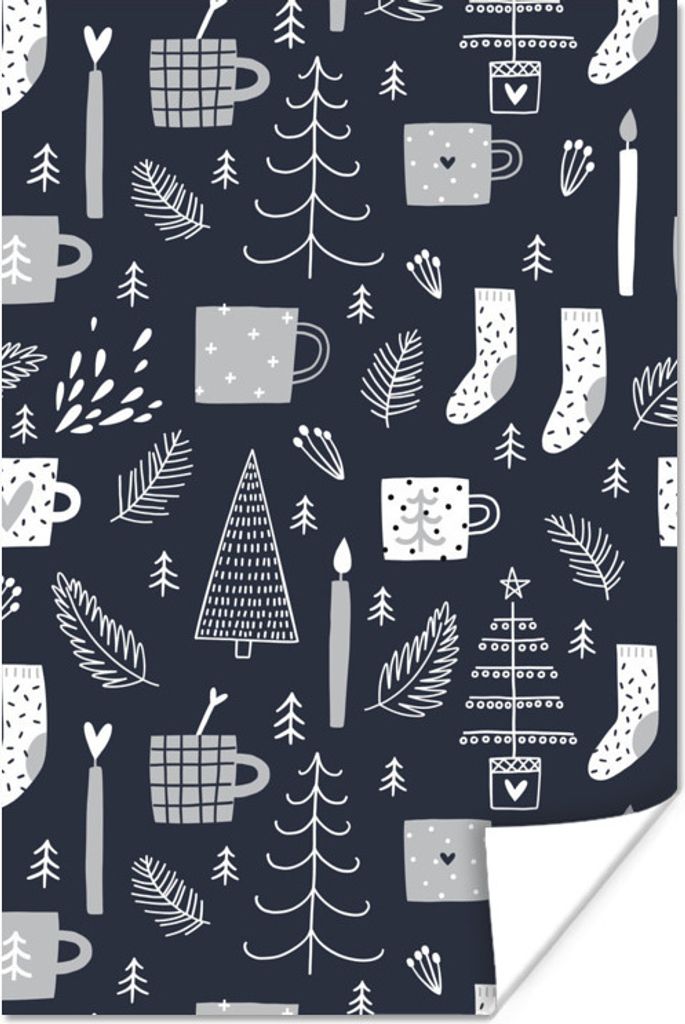 MuchoWow Poster Muster - Weihnachten - Bäume 20x30 cm - Papierdruck