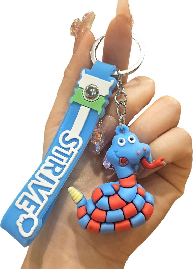 Cooler Schlüsselanhänger aus PVC mit Schlangenanhänger, dekorativer Schlüsselanhänger mit Umhängeband für Auto, Handtasche, Rucksack, Telefo...