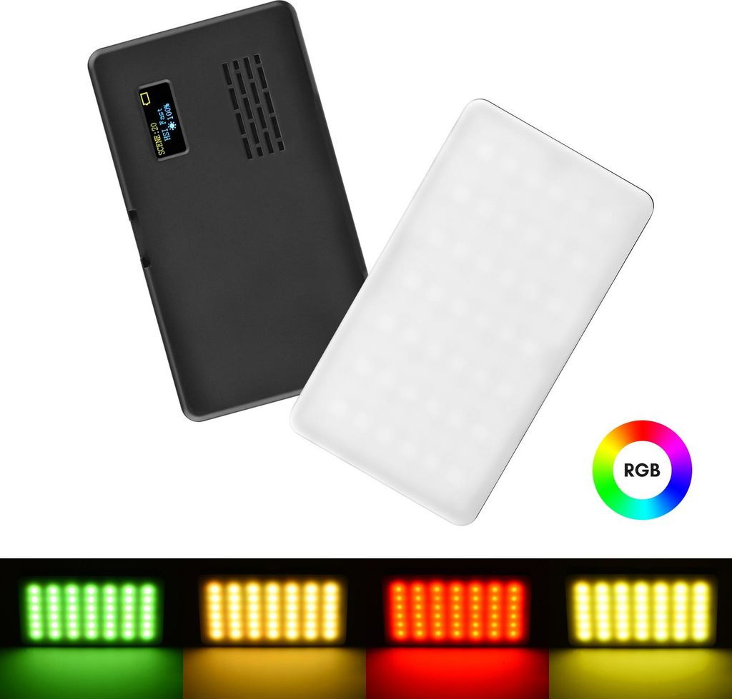 Pocket RGB Video Light Kit LED-Fuelllicht 2500K-9000K Dimmbar 20 Lichteffekte Eingebauter Akku mit Kaltschuh-Adapter + Desktop-Mini-Stativ + Telefo...