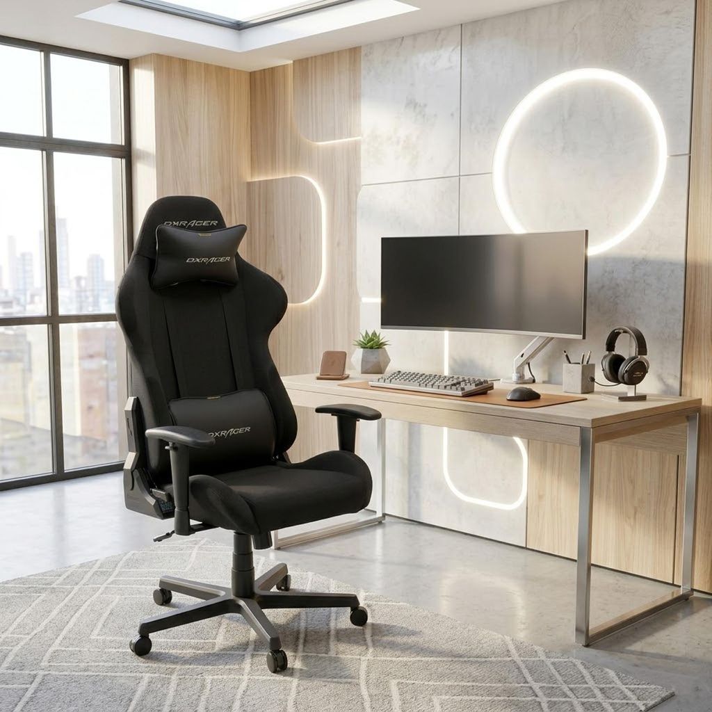 DX Racer Formula LFD01 NN Chefsessel, Schwarz Fleece, Wasserabweisender Stoff, 135° Wippfunktion
