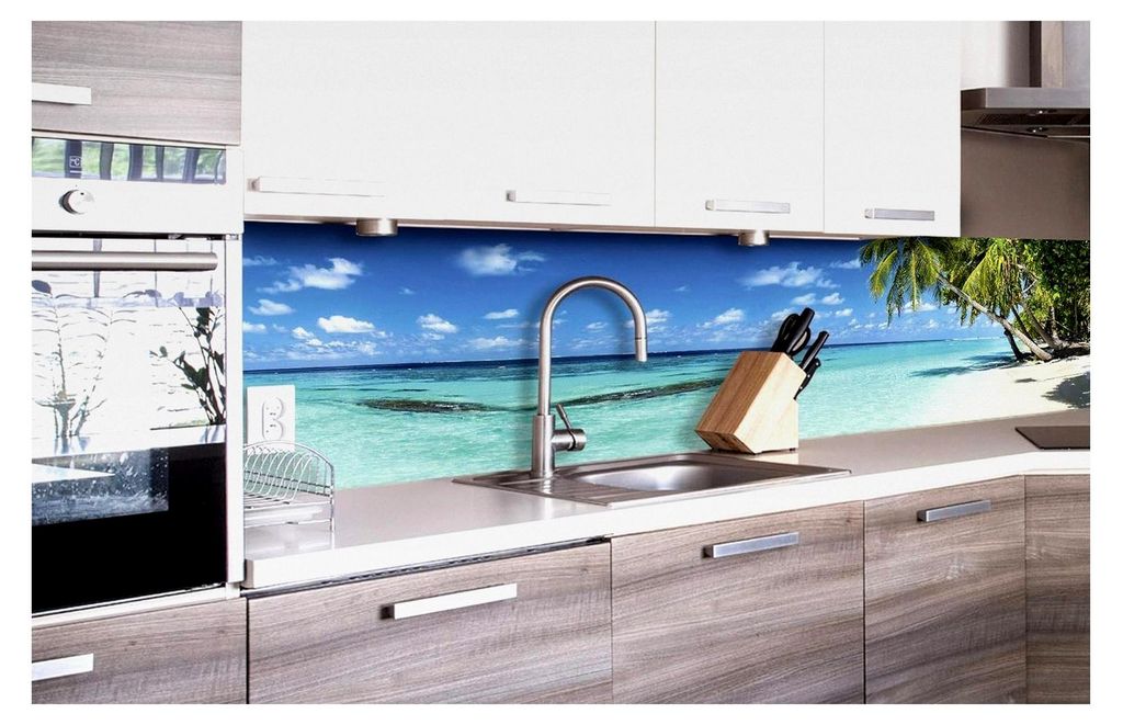 Selbstklebende Küchenrückwand Folie Strand IM Paradies | Dekofolie - Spritzschutz für die Küche | Qualität - EU | 260 cm x 60 cm