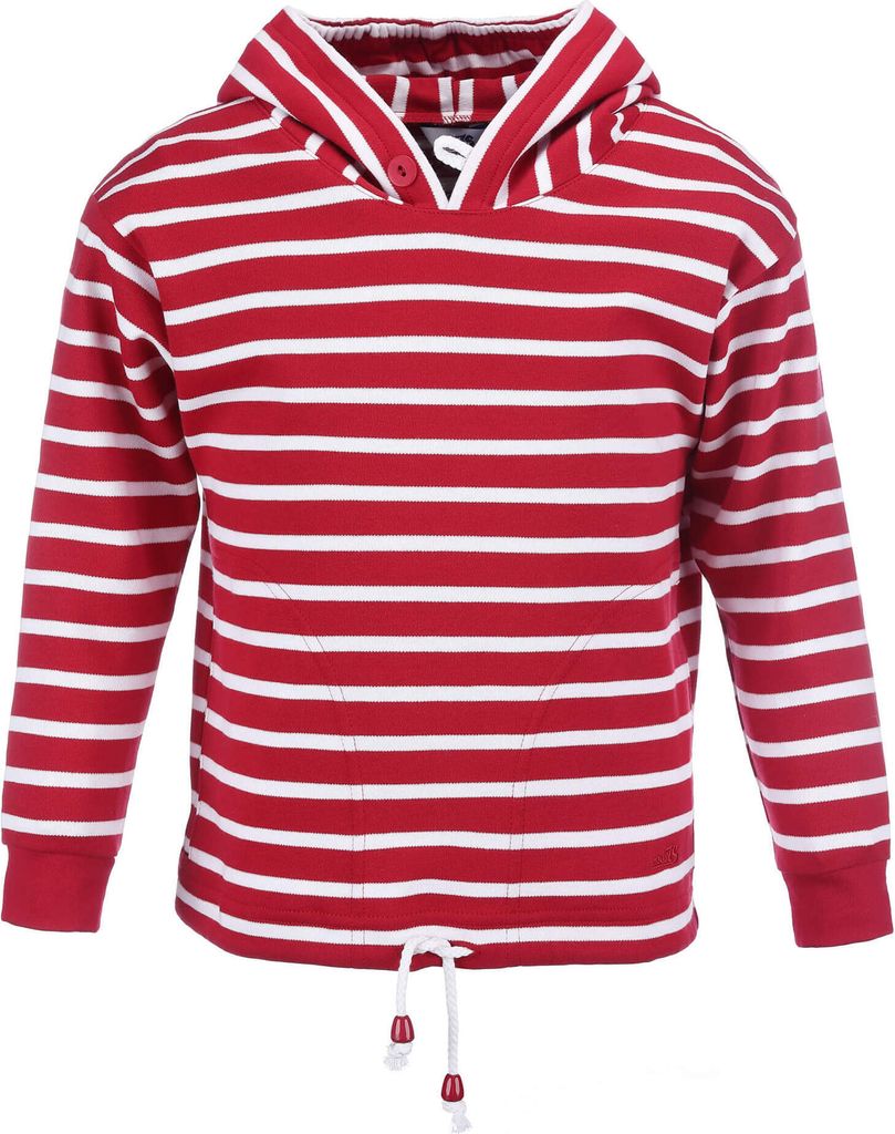 modAS Kinder Kapuzenshirt mit Streifen - Kapuzenpullover mit Kordelzug am Bund in Rot-Weiß Größe 68