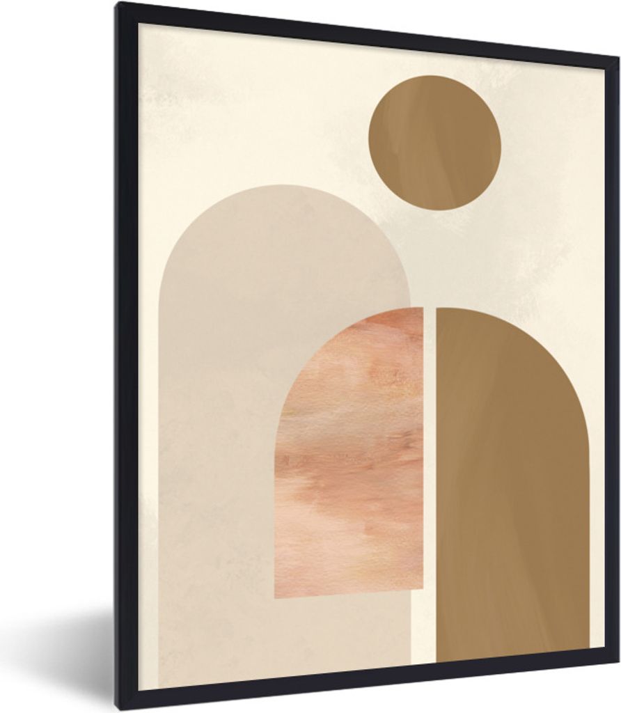 MuchoWow Gerahmtes Poster Rund - Abstrakt - Braun 30x40 cm - Poster mit Schwarzem Bilderrahmen Wandposter Rahmen Foto Bilder - Wanddeko - Kunstdr...