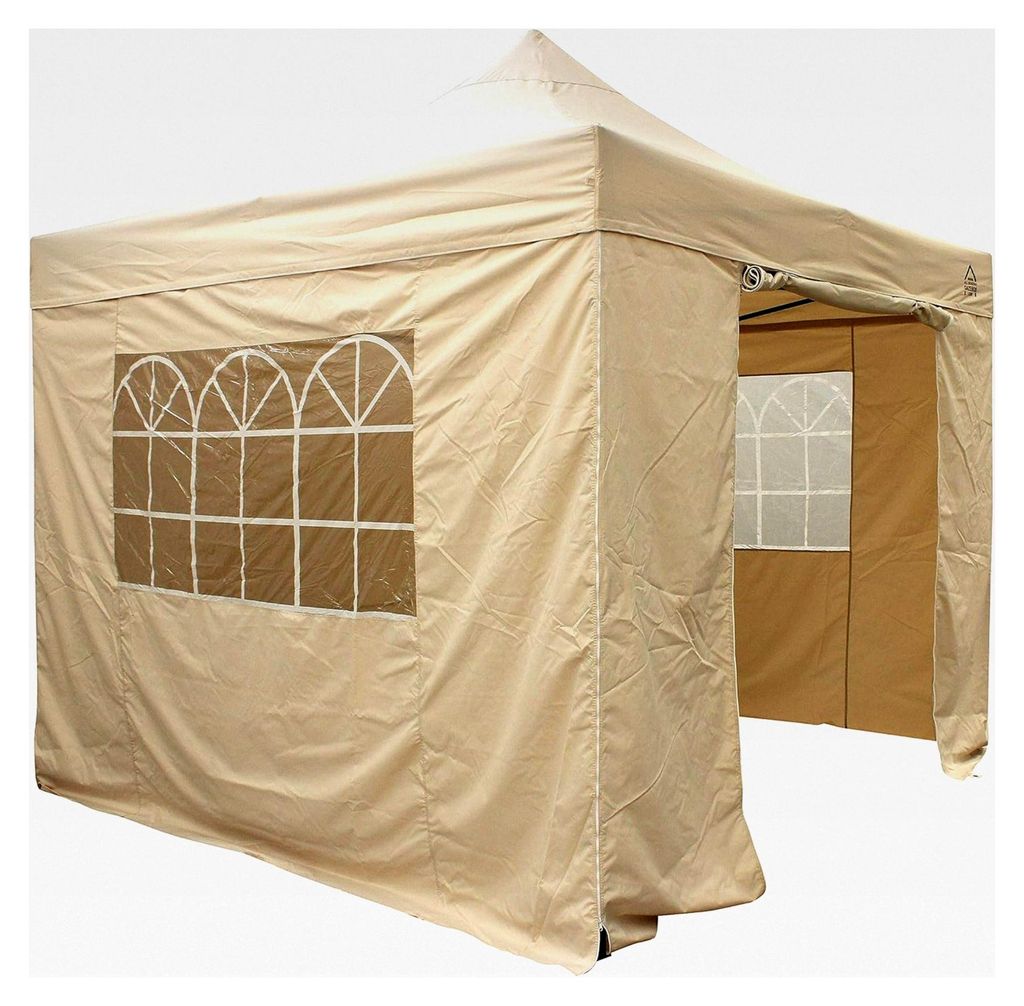2,5x2,5 m Pop-Up Pavillon mit 4 Seitenwänden, Zubehörpaket und Rolltasche | Schwerlast, vollständig wasserdicht, hochwertige Materialien (Beige)