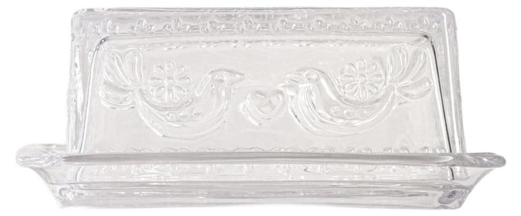 HOMLA CRESTON Glasbutterdose mit Vogelmotiv 17,5x7 cm
