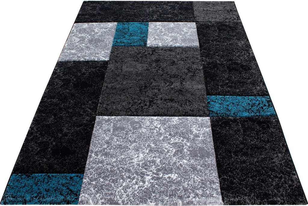 Kurzflor Teppich Wohnzimmer Türkis 240x340 Rechteck Kariertes Design aus Polypropylen