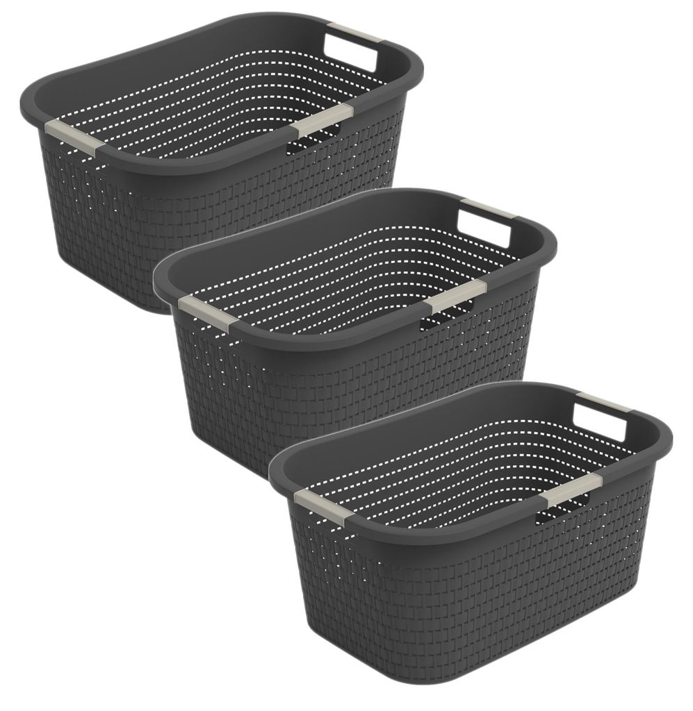 Rotho 3er-Set Wäschekorb 40L Country - Wäschesammler groß - Produktbild 
