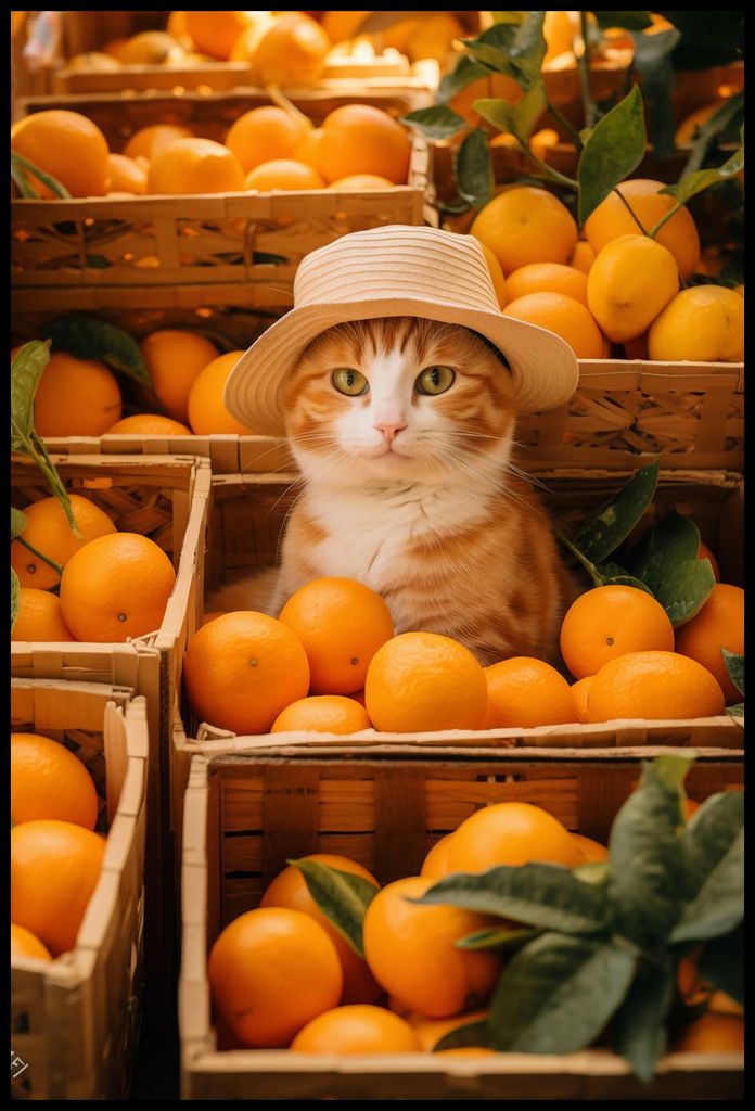 Plakat 68x101cm Katze in Orangen