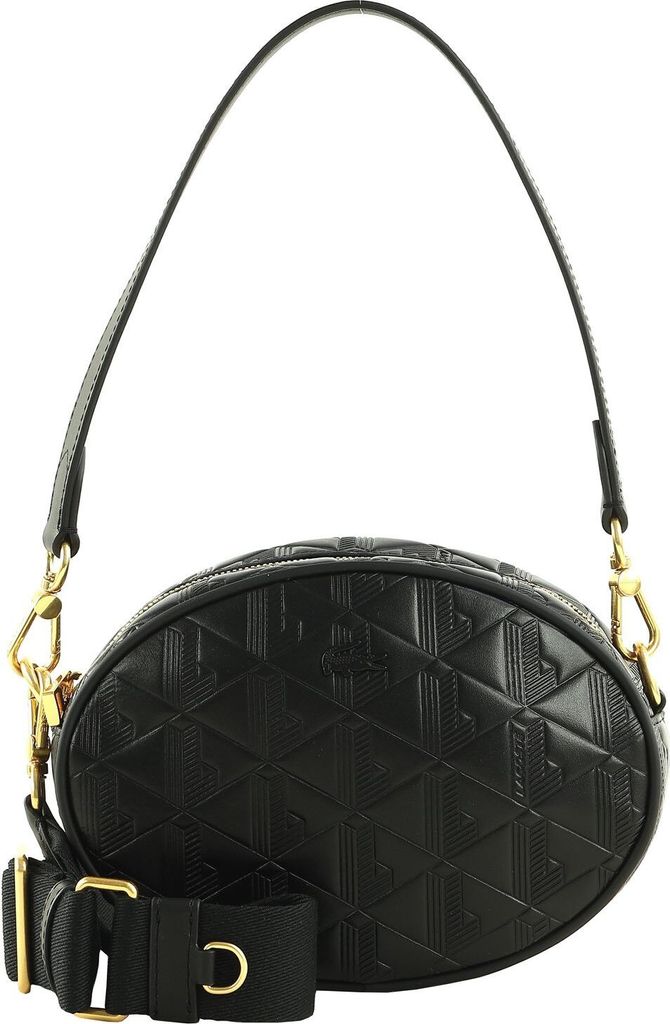 LACOSTE Leder Umhängetasche Schultertasche Maheki Oval Shoulder Bag Noir schwarz