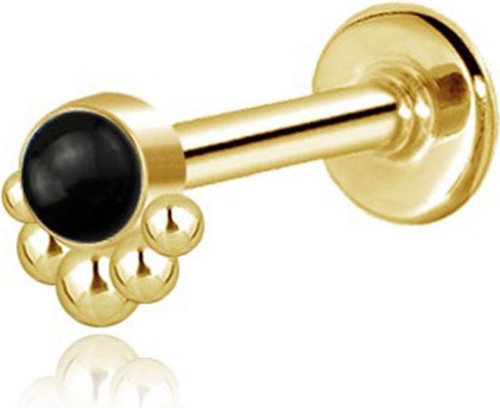 viva-adorno 1,2 x 8mm Labret Lippen Piercing Madonna Tragus Helix Ohr Piercing Stecker Z557, Gold / Onyx