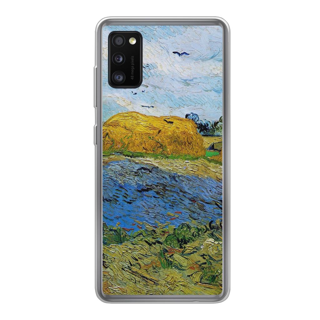 MuchoWow Handyhülle Schutzhülle Hülle für Samsung Galaxy A41 Heuballen unter einem regnerischen Himmel - Vincent van Gogh Silikon Softcase Ha...