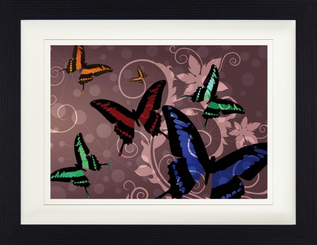 Schmetterlinge Gerahmtes Bild Mit Edlem Passepartout | Wand-Bilder | Im Bilderrahmen - Schmetterlinge Und Blumen-Ornamente (30 x 40 cm)
