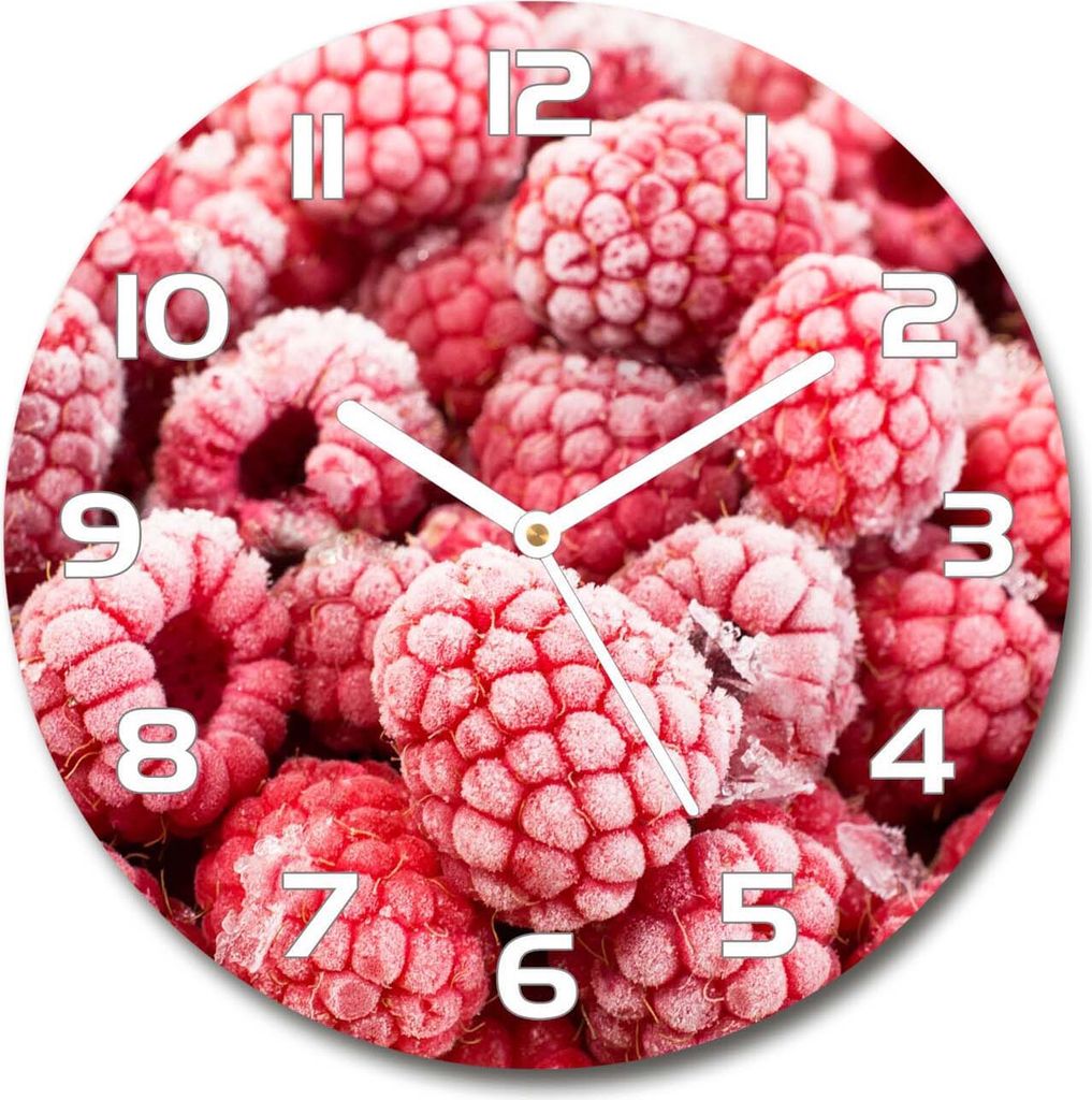 Wanduhr aus Glas 30fi Glasbild Glasuhr Gehärtetes Glas - weisse-zeiger - Frozen raspberries