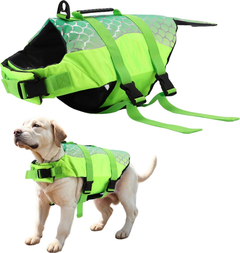 Doglay Hundeschwimmwesten, Hundeschwimmweste zum Schwimmen und Bootfahren L Grün