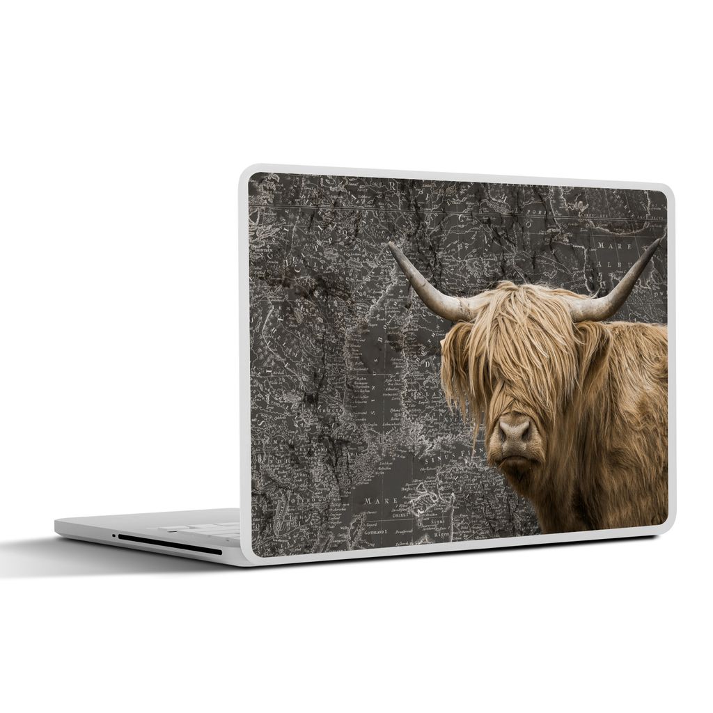 MuchoWow Laptop Aufkleber Sticker Cover Schottische Highlander - Weltkarte - Kuh 31x22.5 cm - Laptop-Deko